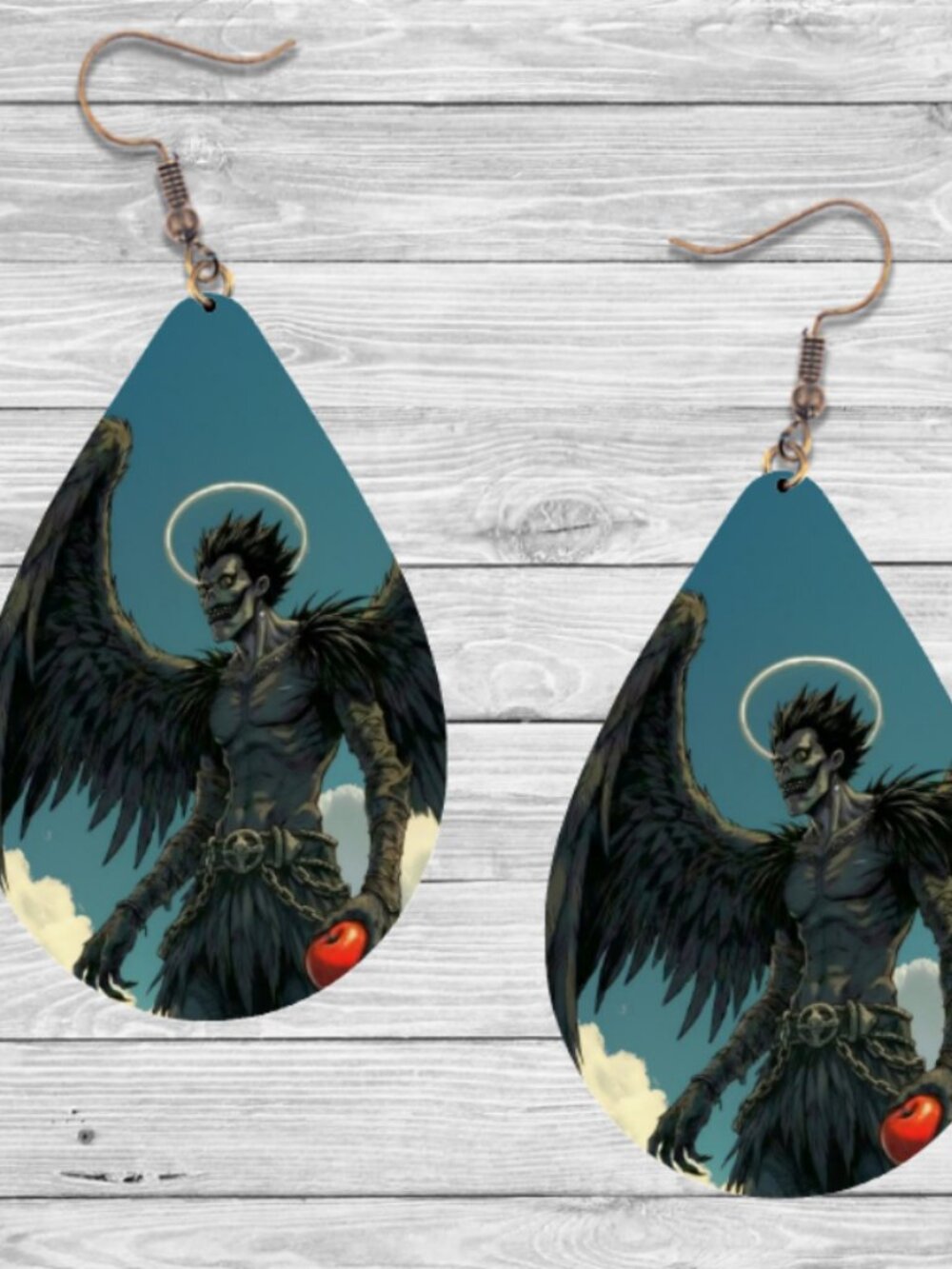 Death Note Earrings: Anime Wooden Teardrop Hypoallergenic Earrings